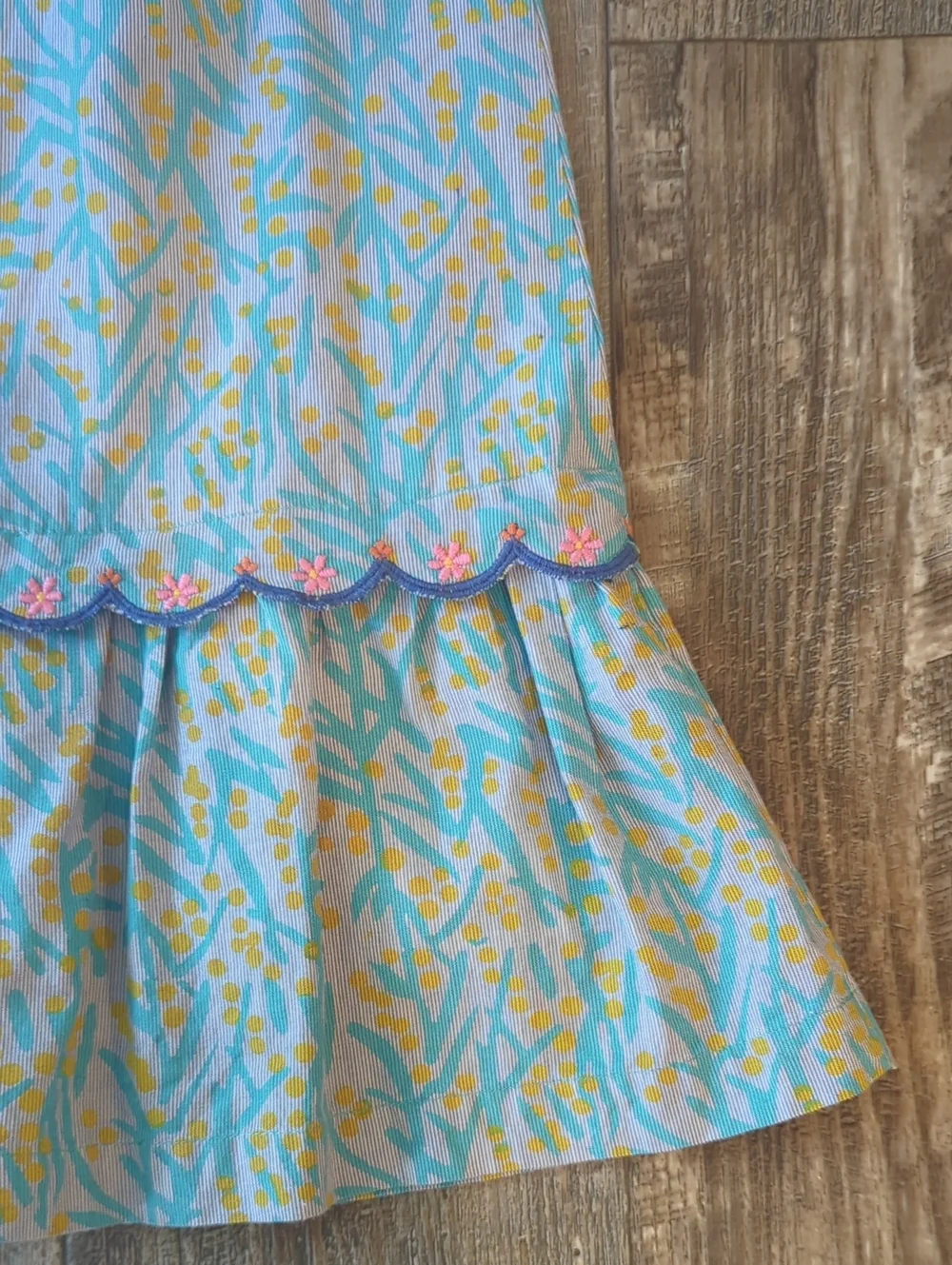 ROLLER RABBIT girls 100% Cotton Blue/Turquoise/Yellow girls embroidered dress  6